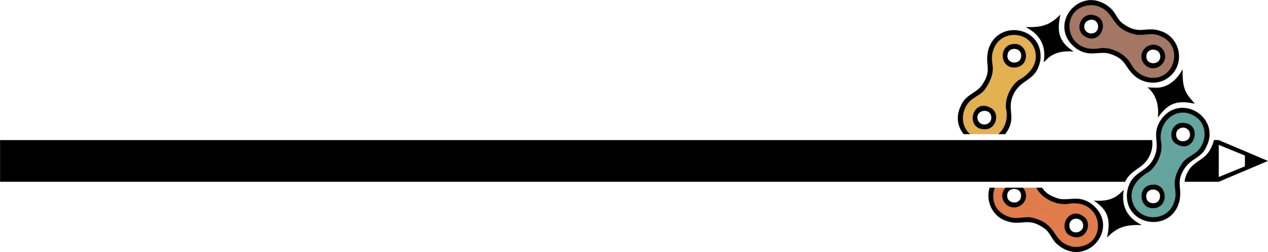 Illustration vectorielle d’un crayon noir avec un nuancier formées par des maillons de chaîne multicolores, formant une flèche vers la droite.